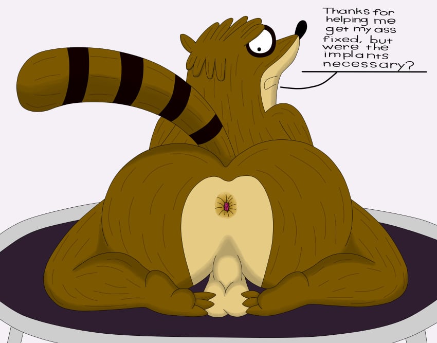 3_toes absurd_res anthro anus ass backsack balls cartoon_network gay hi_res looking_back male mammal procyonid raccoon rear_view regular_show rigby solo toes trampoline