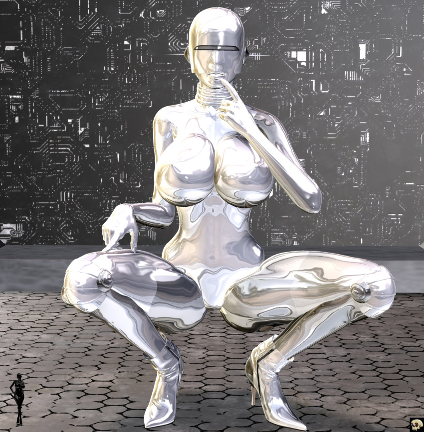 1girls 3d alternate_version_available android bald bare_shoulders big_breasts busty cleavage curvy detailed_background erect_nipple erect_nipples eyelashes female female_only front_view high_heels hourglass_figure humanoid looking_at_viewer naked nude pose posing shiny shiny_skin silver_skin sitting solo spread_legs spreading v4enru voluptuous wide_hips xskullheadx