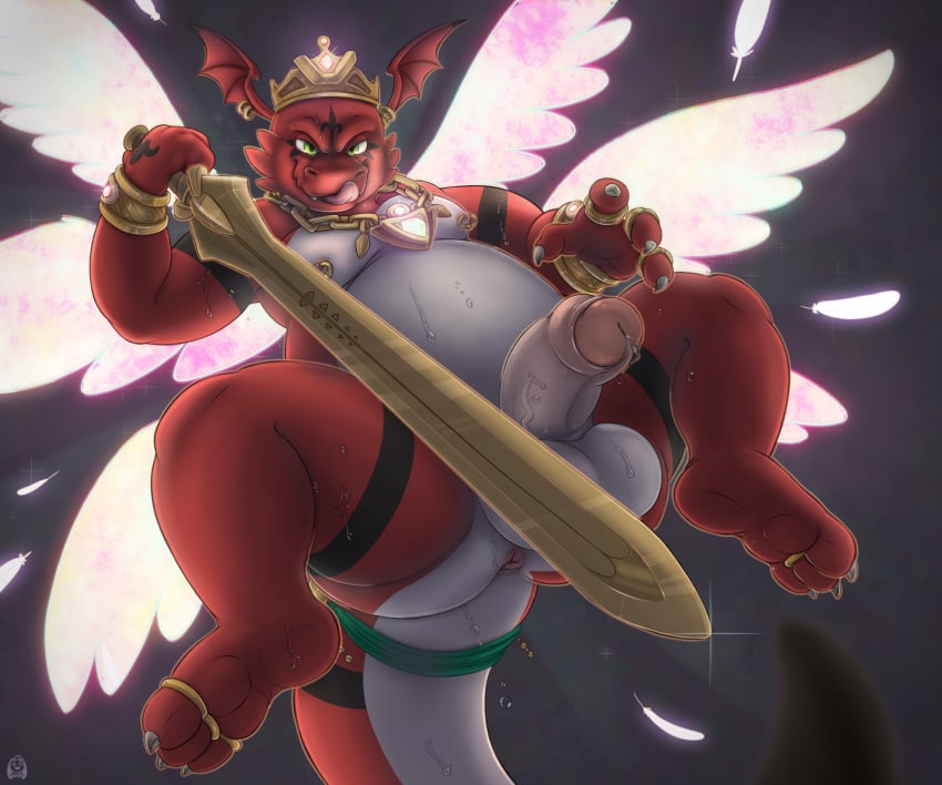 anthro anthro_only anus areola ass balls bandai_namco barefoot big_butt claws crown cum cum_on_penis digimon dragon ear_piercing erection fan_character fangs green_eyes guilmon guilmonboy head_wings headgear hi_res humanoid_penis jewelry male_only melee_weapon necklace nipple_piercing nipples nude overweight penis piercing precum presenting presenting_anus presenting_hindquarters puggy ring royalty scalie sharp_claws sharp_teeth smile solo_male spread_legs spreading sweat sword teeth thick_penis thick_thighs toe_claws tongue tongue_out uncut vein veiny_penis weapon wings