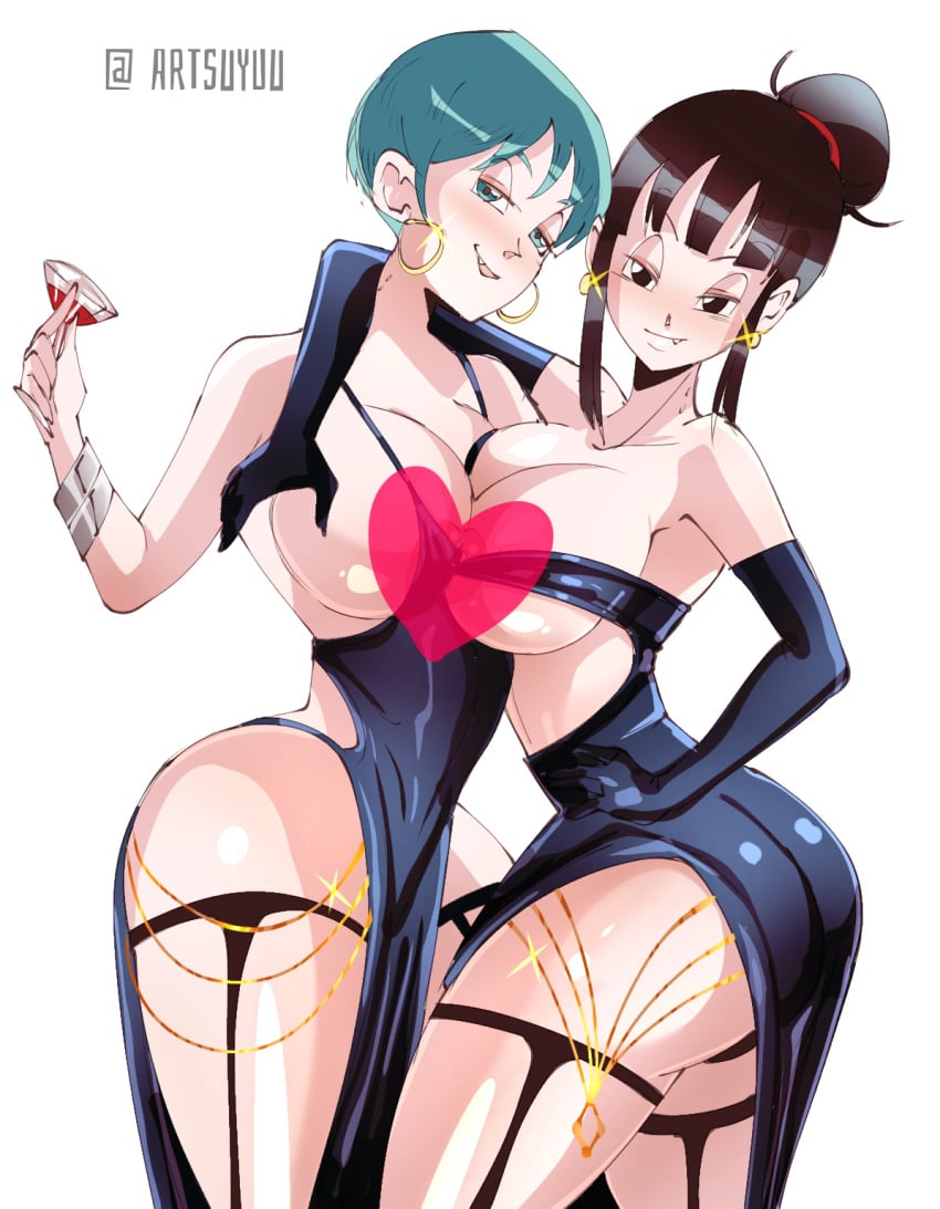 2girls bulma bulma_briefs chichi dragon_ball dragon_ball_z suyuu_art yuri