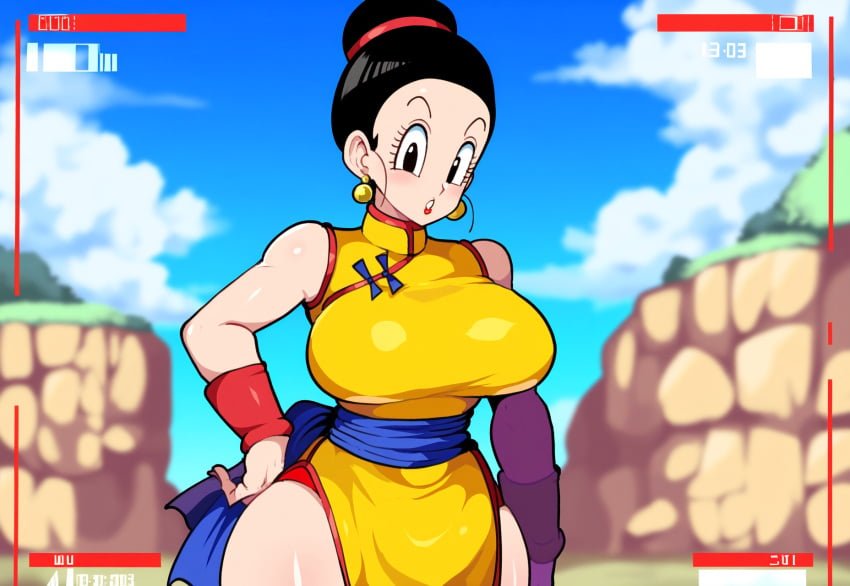 ai_generated big_breasts black_hair chichi chinese_clothes curvaceous dragon_ball dragon_ball_super dragon_ball_z female mature_female milf mullon novelai single_hair_bun