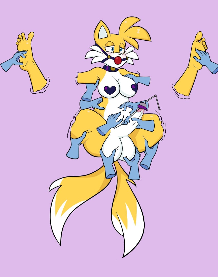 anthro baby_chi ball_fondling ball_gag balls bodily_fluids bondage bound crying_laughing feet fondling futanari gag genitals giggling gynomorph hell_nah_oh_my_gah herm hi_res intersex laugh penis restrained sega solo sonic_(series) sonic_the_hedgehog_(series) tails tails_the_fox tears tickle_torture tickling tickling_armpits tickling_balls tickling_belly tickling_feet tickling_genitalia tickling_machine tickling_penis tickling_thighs