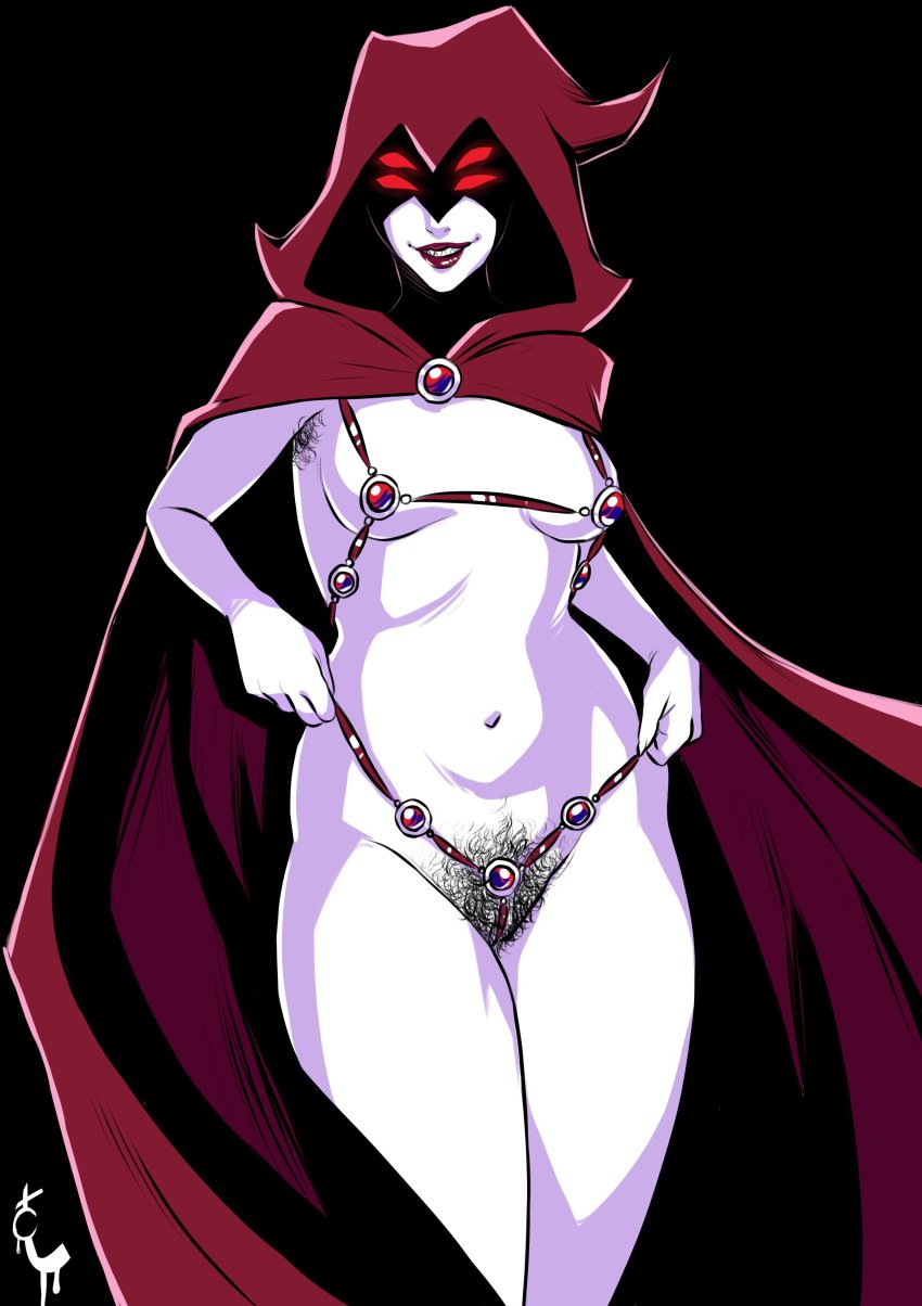 4_eyes armpit_hair athletic athletic_female bikini black_background breasts busty cartoon_network cloak dc dc_comics female female_armpit_hair female_focus female_only goth goth_girl hairy_armpits hairy_pussy hood hooded_cloak hourglass_figure lipstick looking_at_viewer makeup medium_breasts micro_bikini navel obscured_face pale-skinned_female pale_skin pinup pinup_pose pubes pubic_hair pubic_hair_peek raven_(dc) red_eyes red_lipstick revealing_clothes skimpy skimpy_clothes smiling smiling_at_viewer teen_titans turtlechan very_high_resolution white_body wide_hips