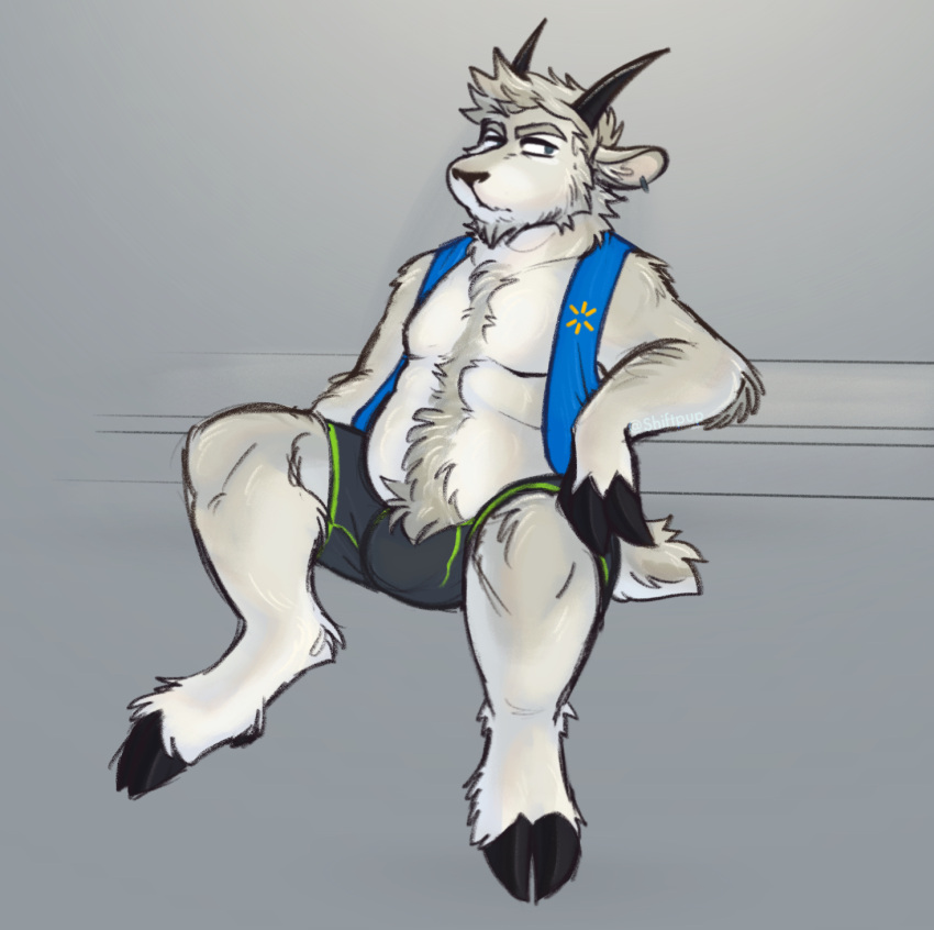 1male anthro boxers briefs chubby chubby_anthro fat furry furry_only goat male male_only mountain_goat shiftpup white_fur