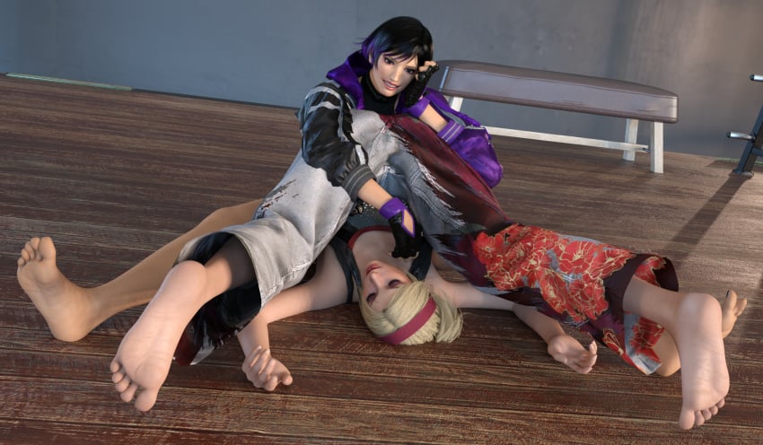 2girls barefoot choking feet female female_only foot_fetish image_set lidia_sobieska piledriver piledriver_position reina_mishima ryona ryonafan45 tekken tekken_8 yuri