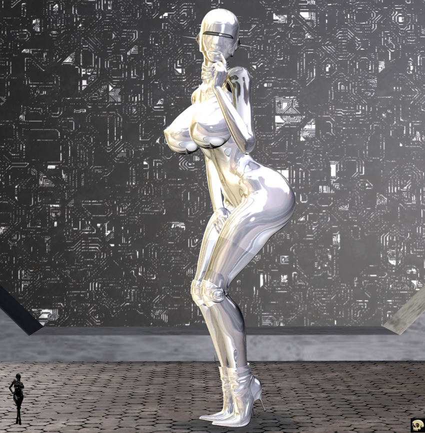 1girls 3d android bald bare_shoulders big_breasts busty cleavage curvy detailed_background erect_nipple erect_nipples eyelashes female female_only front_view high_heels hourglass_figure humanoid looking_at_viewer naked no_humans nude pose posing shiny shiny_skin silver_skin solo standing v4enru voluptuous wide_hips xskullheadx