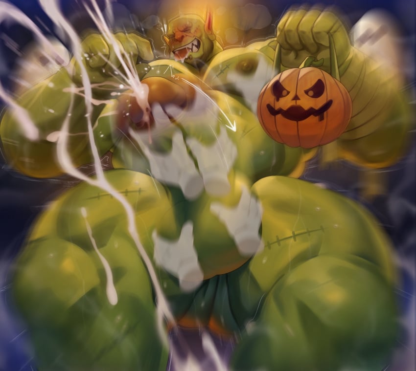 abs balls bara biceps big_balls big_penis dsharp_k erection green-skinned_male green_body green_skin halloween holidays male male_nipples male_only manly muscular_male nipples nude orc orc_male pecs penis teeth teeth_visible tusks