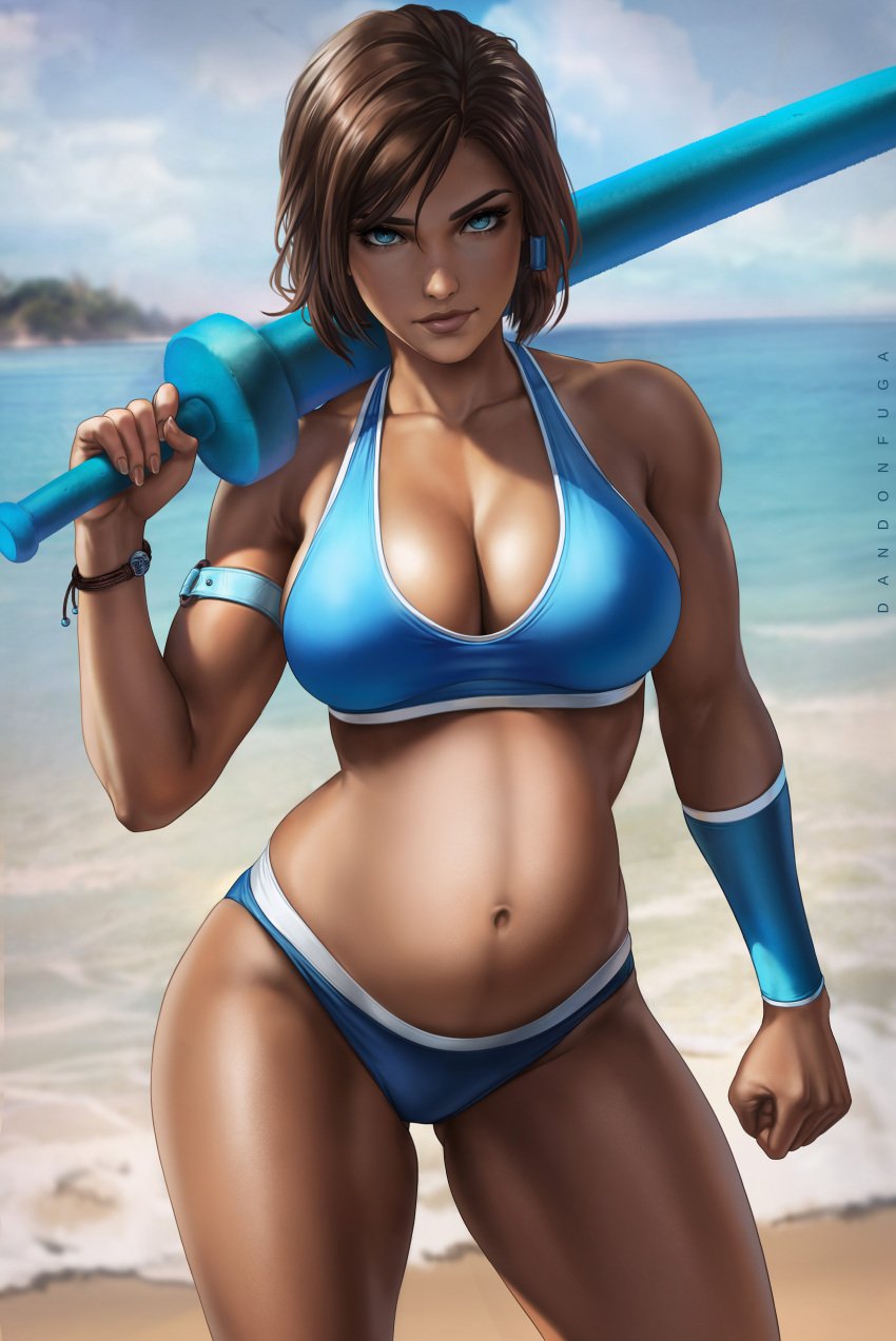 1girls absurd_res absurdres athletic athletic_female avatar_legends bare_arms bare_shoulders bare_thighs beach belly big_belly big_breasts blue_bra blue_clothes blue_clothing blue_eyes blue_panties blue_thong blue_underwear bra breasts brown_hair busty child_bearing_hips clothed clothed_female clothing dandon_fuga dark-skinned_female dark_skin female female_focus female_only fit fit_female high_resolution highres hips holding_object korra large_belly large_breasts looking_at_viewer muscular muscular_arms muscular_female navel nickelodeon outdoors outside panties pool_noodle pregnancy pregnant pregnant_belly pregnant_female round_belly sand slim_girl slim_waist solo solo_female solo_focus sports_bra standing the_avatar the_legend_of_korra thick_thighs thighs thong toned toned_body toned_female tropical tropical_setting underwear very_high_resolution water_tribe wide_hips