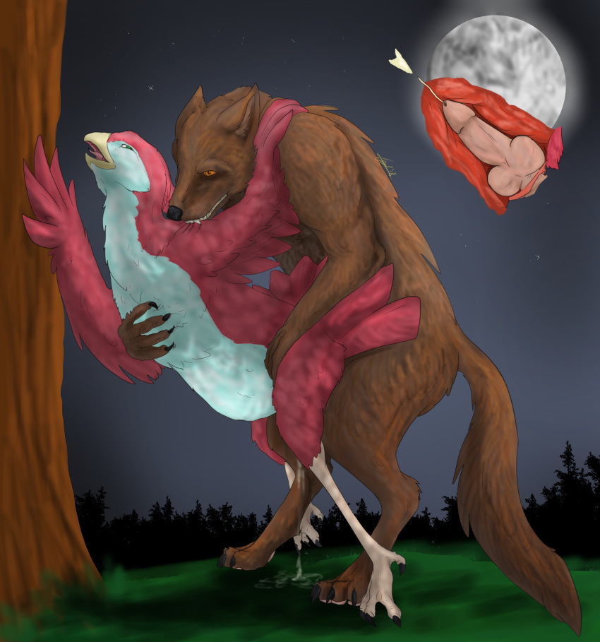 anthro avian bird bite canine female inflation internal invalid_tag knotting male mammal monster naughtybirdart open_mouth sex simple_background stomach_bulge straight were werewolf wolf x-ray