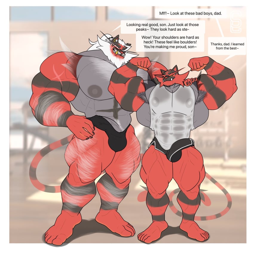 2024 2boys abs absurd_res age_difference anthro anthro_on_anthro areola arm_hair armpit_hair barazoku beard biceps big_areola big_bulge big_muscles big_nipples big_penis body_hair bottomwear bulge chest_hair claws clothed clothing dialogue duo ear_piercing ear_ring english_text erection erection_under_clothing eyebrows facial_hair father_(lore) father_and_child_(lore) father_and_son_(lore) flexing fur gay generation_7_pokemon genitals gold_(metal) gold_tooth gym hair hairy hand_on_shoulder happy_trail hi_res hotpants huge_muscles humanoid_genitalia humanoid_penis incest_(lore) incineroar inside leg_hair male male/male manly mature_anthro mature_male muscular muscular_anthro muscular_male nintendo nipples obliques parent_(lore) parent_and_child_(lore) parent_and_son_(lore) pecs penis piercing pokemon pokemon_(species) quads ring_piercing shirt shorts size_difference smile solard0gg0 son_(lore) speedo standing swimwear tank_top text thick_arms thick_thighs tight_clothing topless topless_anthro topless_male topwear tuft