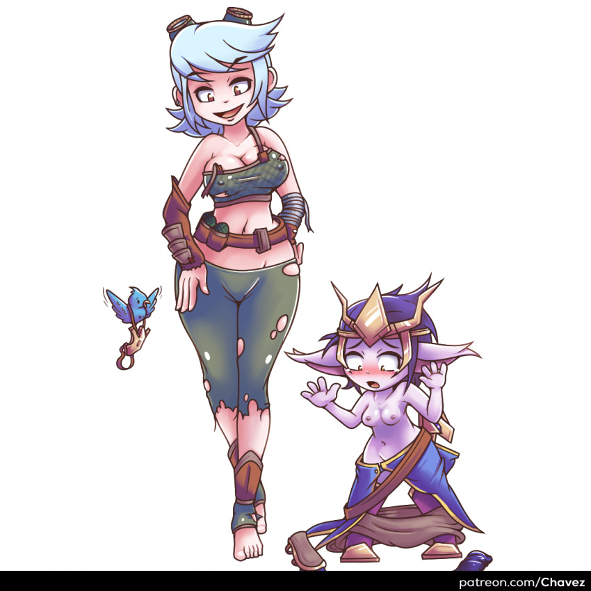 league_of_legends purple_hair quinn shortstack species_swap surprised transformation tristana white_hair yordle