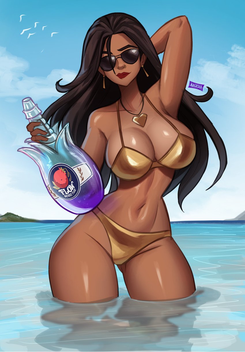 1female 1girl 1girls big_breasts big_thighs fortnite holding_bottle holding_drink magaska19 nisha_(fortnite) solo solo_female solo_focus tagme thick_hips thick_legs thick_thighs thin_waist