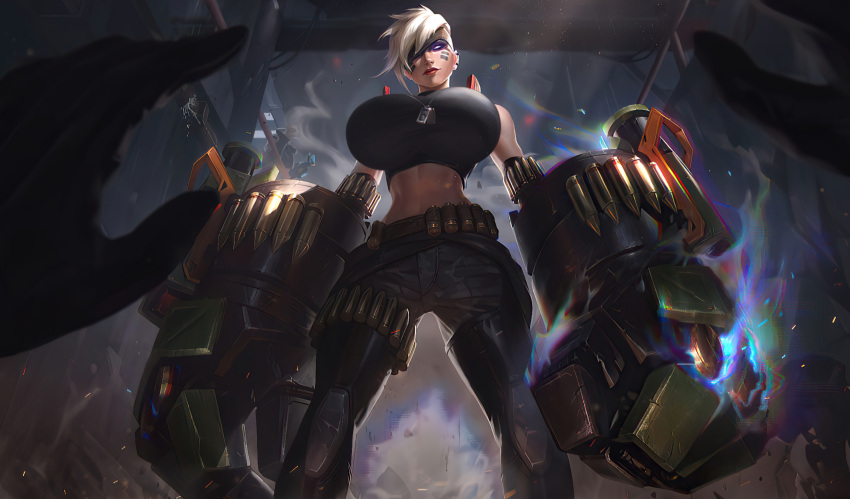 1girls alternate_breast_size big_breasts black_top breasts_bigger_than_head clothed_breasts crop_top edit edited exposed_torso fixing gigantic_breasts huge_breasts league_of_legends official_artwork_edit pale-skinned_female pale_skin psyops_series psyops_vi round_breasts short_hair thin_waist third-party_edit tight_clothing vi vi_(league_of_legends) wallpaper white_hair