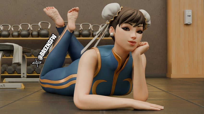 1girls 3d breznsfw chun-li chun-li_(fortnite) double_bun feet female female_focus female_only foot_fetish foot_focus fortnite gym human human_female human_only laying_on_stomach light-skinned_female light_skin short_hair sleeveless street_fighter tagme tight_clothing wrinkled_feet