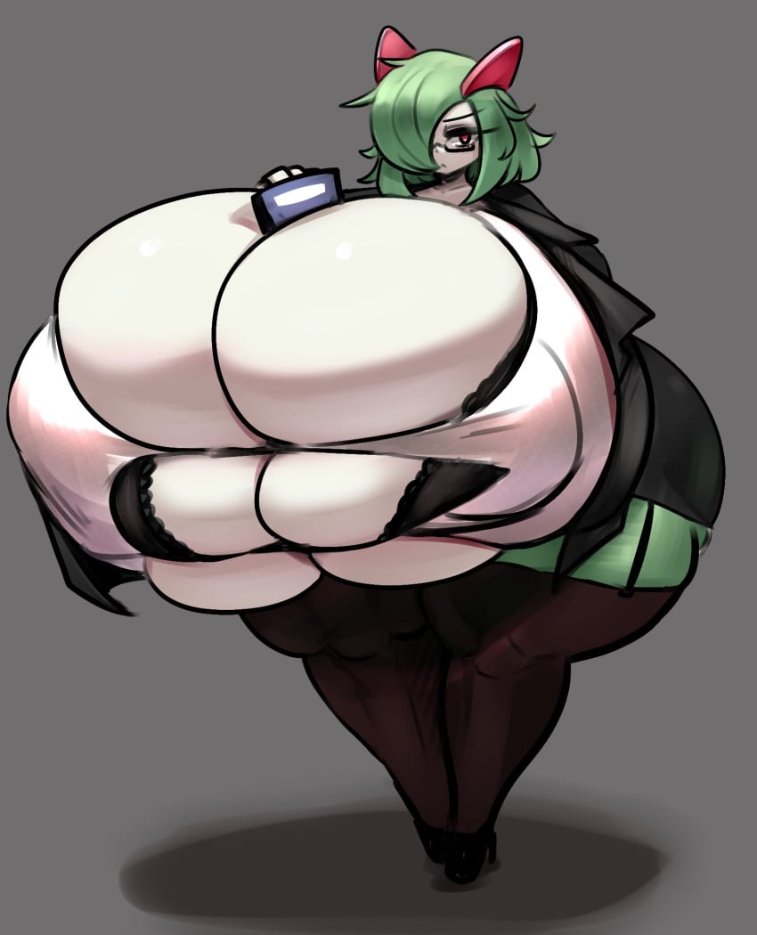 about_to_burst barely_contained barely_contained_breasts bra_visible_through_clothes breast_expansion breasts breasts_bigger_than_head bursting_breasts bursting_clothes busty cleavage cleavage_overflow gipehtyboon huge_ass huge_breasts kirlia massive_breasts nintendo pokemon pokemon_(species) straining_buttons straining_clothing teacher thick thick_thighs tired tired_expression tired_eyes yboon