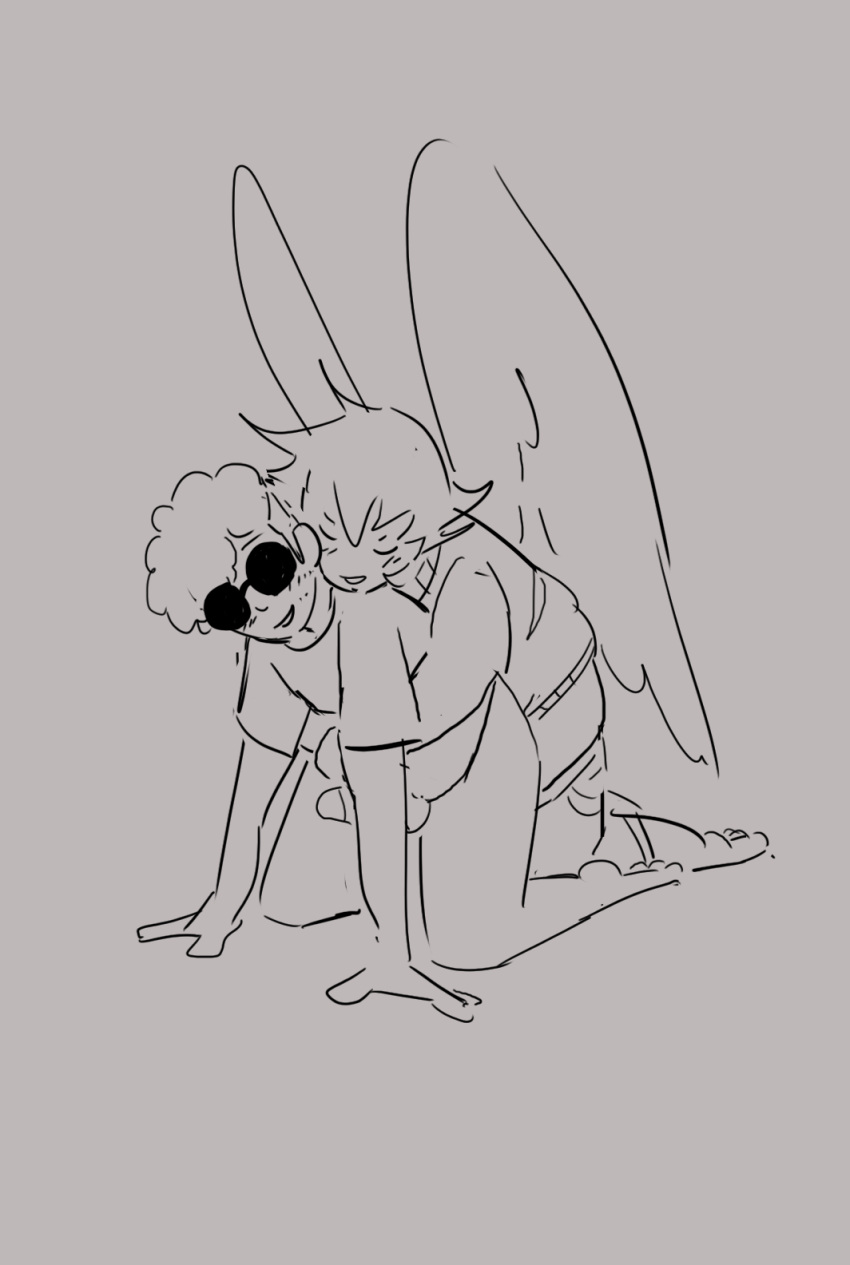 2boys alien alien_humanoid bottomless canon_couple dave_strider gay glasses headgear headwear homestuck homestuck_troll horn horns humanoid karkat_vantas male male_focus male_only monochrome penetration reddenedrain sex shades shirt_only short_hair short_hair_male sketch sunglasses sweater troll wings yaoi