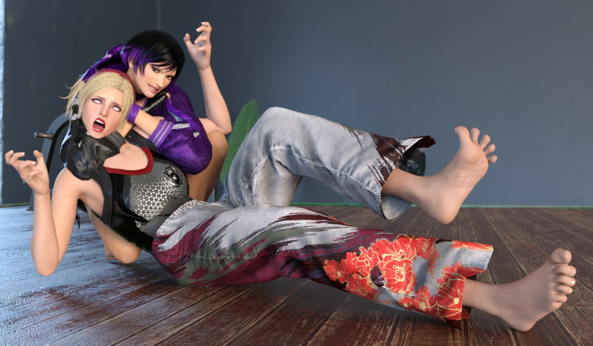 2girls barefoot catfight choking feet female female_only foot_fetish grappling image_set lidia_sobieska reina_mishima ryona ryonafan45 tekken tekken_8 wrestling yuri