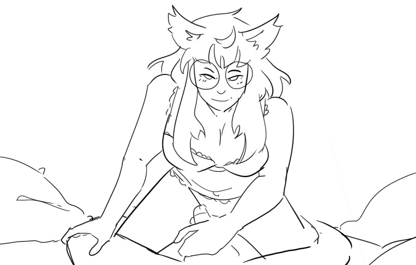 1girls dog_ears dog_tail female female glasses handjob headgear headwear homestuck jade_harley lingerie looking_at_viewer monochrome penis pov reddenedrain seductive seductive_look sketch suggestive_look tail