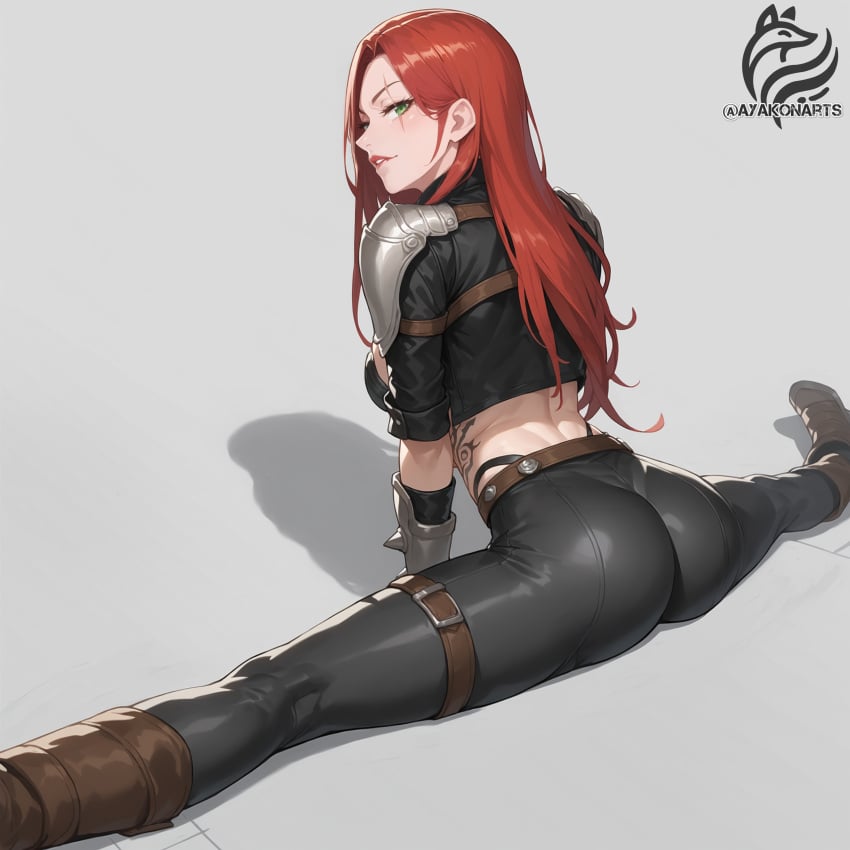 ai_generated ayakonarts from_behind green_eyes katarina_du_couteau league_of_legends red_eyes splits