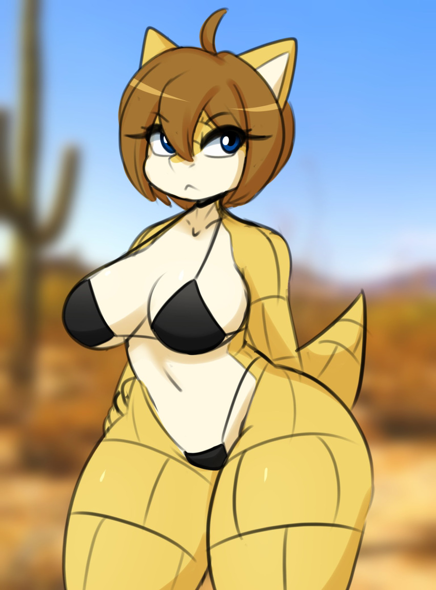 1girls 2024 anthro anthro_only anthrofied bikini black_bikini blue_eyes breasts brown_hair female furry furry_only hand_on_hip iamkat95 medium_breasts pangolin pokeharlot pokemon pokemon_(species) sandshrew short_hair solo tagme tail thick_thighs yellow_skin