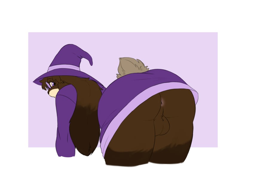 anthro anus ashley_(disambiguation) ass balls bent_over bottomless clothed clothing eyewear genitals glasses hair hat headgear headwear hi_res lagomorph leofwulf looking_at_viewer magic_user male mammal penis presenting presenting_hindquarters robe solo tail tail_tuft tuft