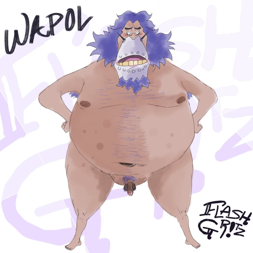 1male chub fat fat_man flashgritz full_body hairy_male male male_only one_piece overweight overweight_male purple_hair small_dick small_penis solo tagme wapol