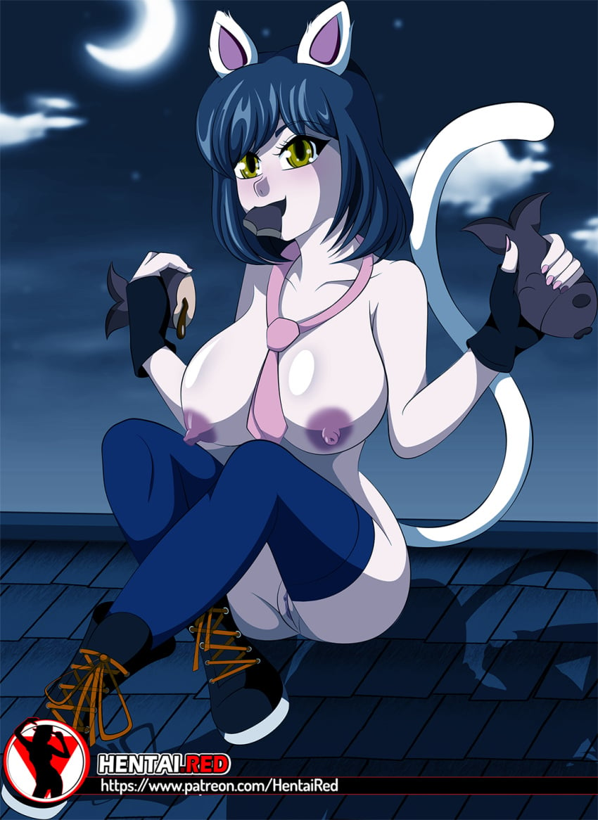 anthro big_breasts blue_hair cat_ears hentaired tagme