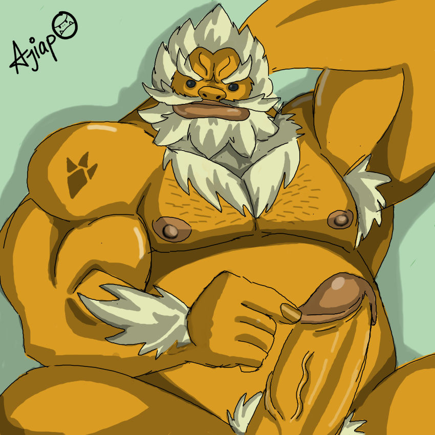 aji_arts ajiapo armpit_hair balls beard big_penis breath_of_the_wild daruk erection goron hairy_pecs male male_only muscles muscular nipples penis pubes solo the_legend_of_zelda veiny_penis white_hair