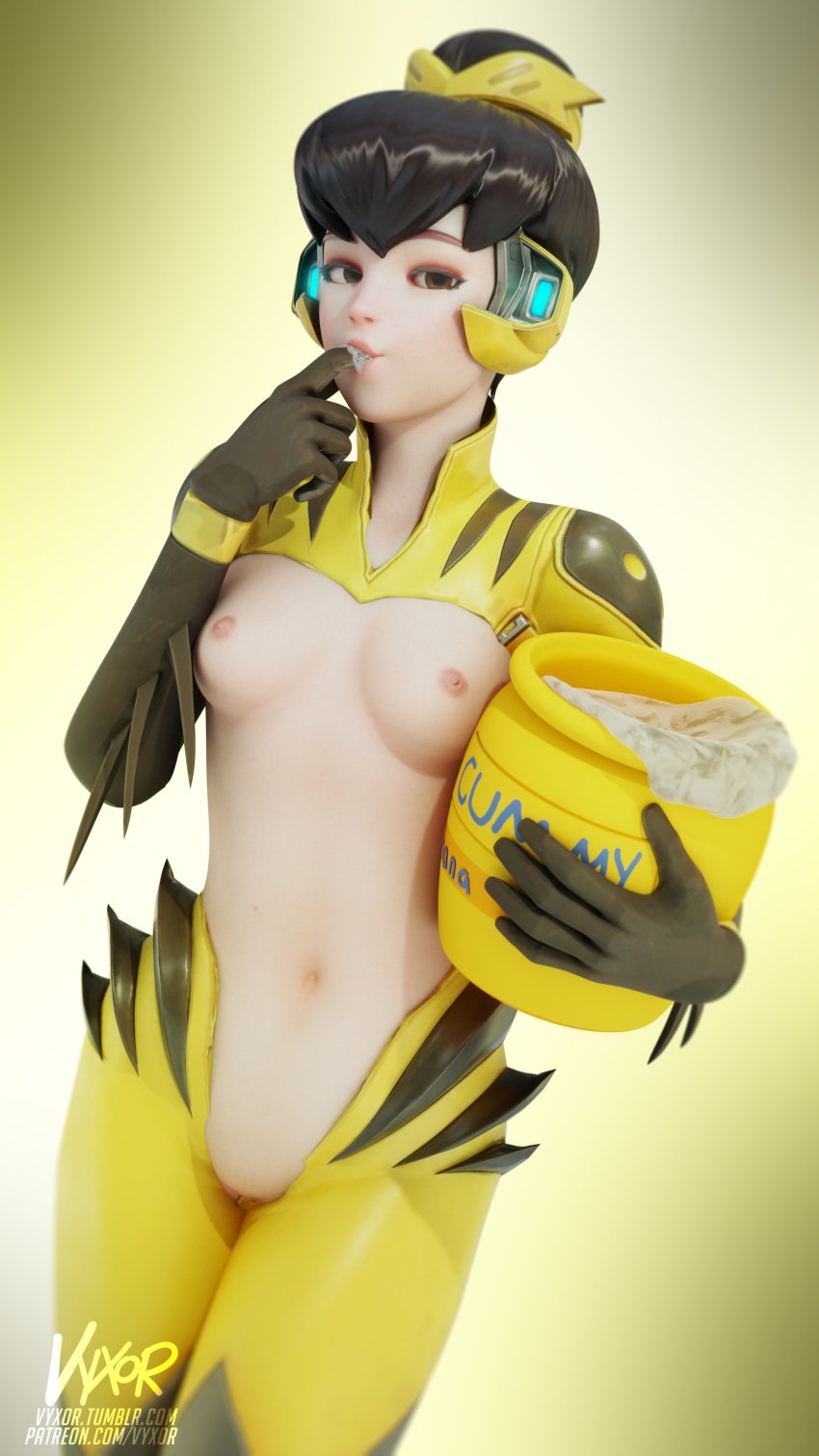 3d absurdres alternate_costume areolae b.va blender breasts cum cum_in_container cum_in_mouth d.va female female_only highres looking_at_viewer nipples overwatch pussy solo vyxor