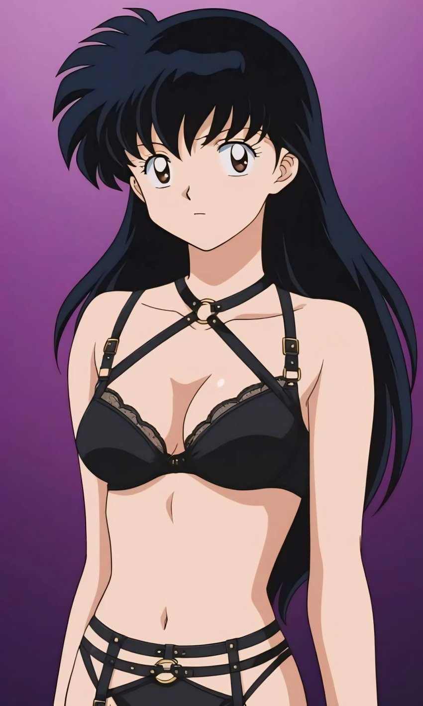 1girls ai_generated alone artist_request black_bra black_hair black_hair_female black_panties bra brown_eyes brown_eyes_female female female_only girl_only inuyasha kagome_higurashi lingerie long_hair long_hair_female looking_at_viewer medium_breasts only_female only_girl panties remastered semi_nude solo solo_female solo_focus teen_girl teenage_girl upscaled young young_female young_girl young_woman