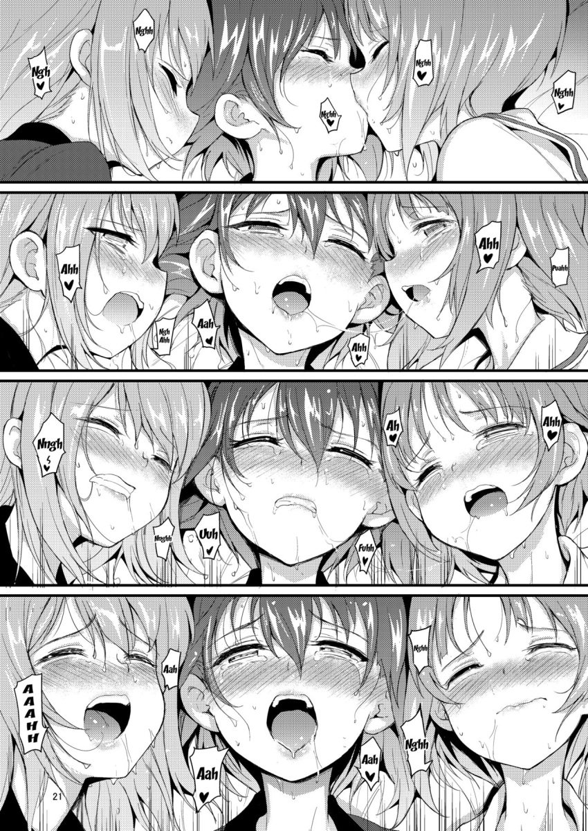 blush clenched_teeth closed_eyes doujinshi girls_und_panzer incest kissing kyokucho moaning nishizumi_maho nishizumi_miho saliva saliva_trail screaming sisters sweat yuri