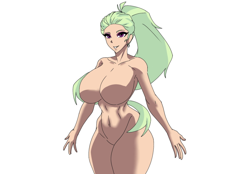 1girls big_ass big_breasts big_thighs featureless_breasts green_hair mega_man mega_man(classic) nitsuga_itnas no_nipples no_pussy nude oc original_character poison_woman_(luzbelarco) purple_eyes tied_hair