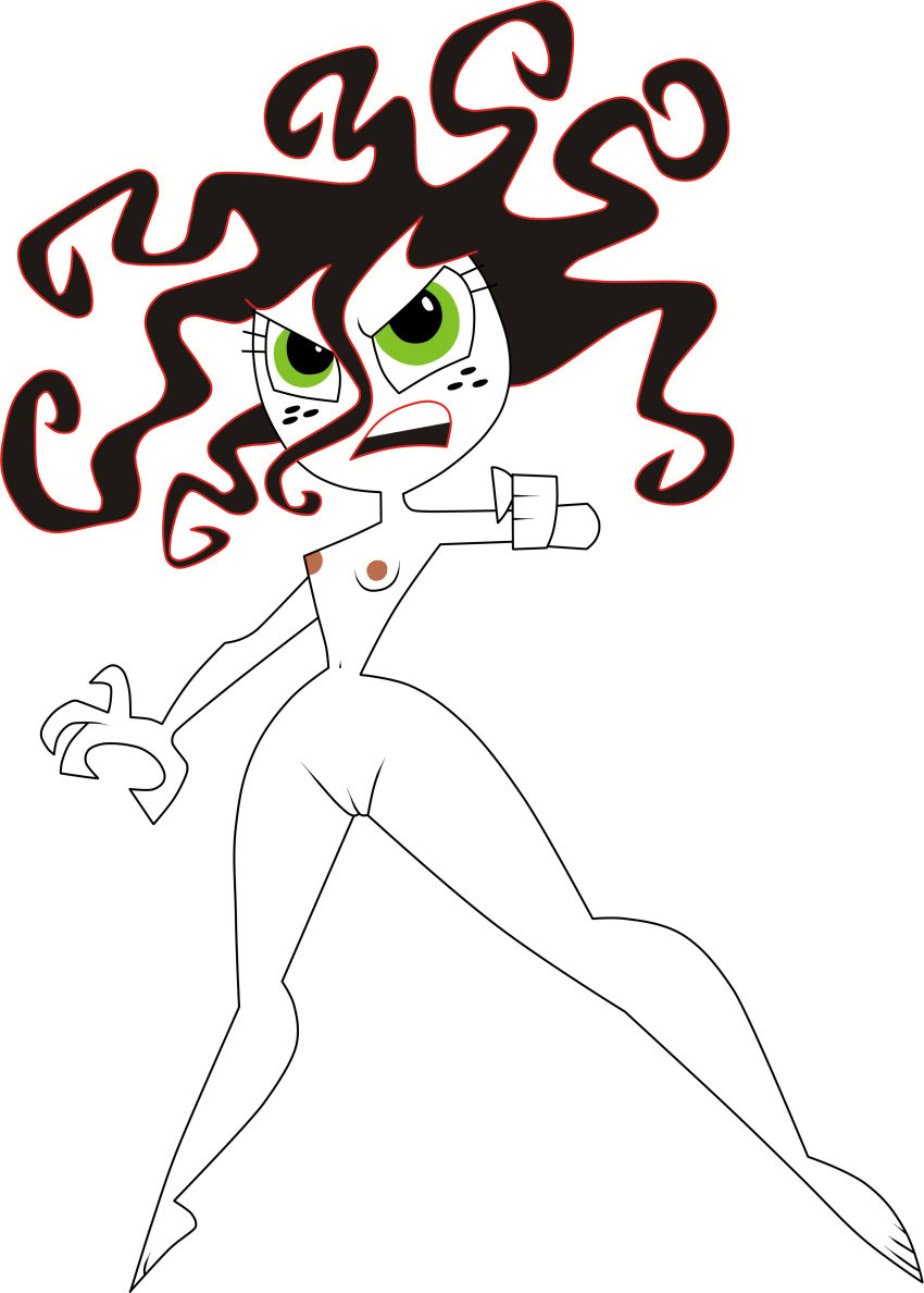 black_hair_female green_eyes hairless_pussy high_resolution lionprideart nude nude_female pale-skinned_female prehensile_hair raised_fist red_hair_female sedusa the_powerpuff_girls transparent_background two_tone_hair