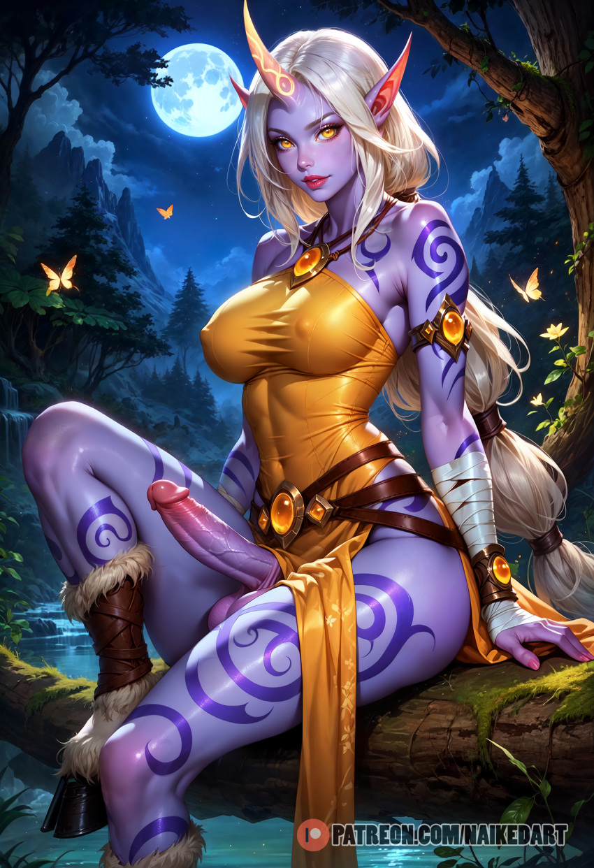 ai_generated futanari horn intersex league_of_legends long_ears naikedart purple_body solo soraka stable_diffusion yellow_eyes