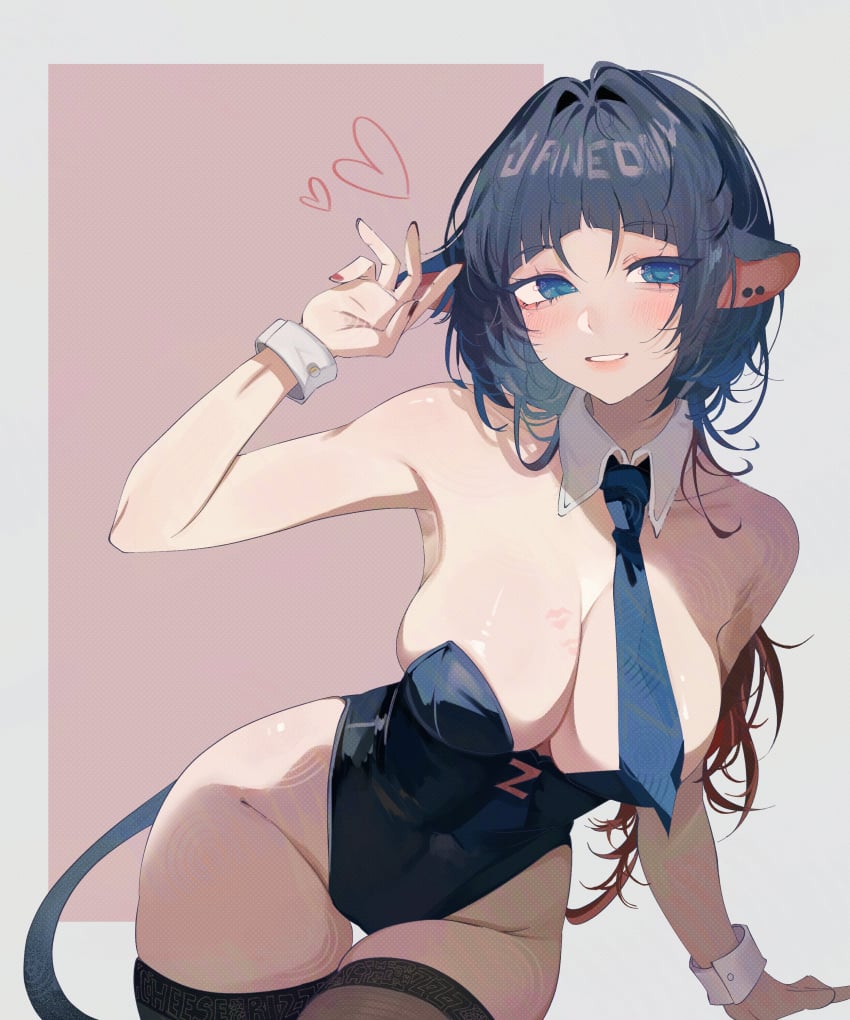 1girls animal_ears armpit big_breasts blue_eyes blush blushing bunny_girl bunnysuit busty child_bearing_hips cleavage curvaceous curves curvy curvy_body curvy_female curvy_figure ear_piercing female female_only hips hoyoverse huge_breasts jane_doe_(zenless_zone_zero) large_breasts light-skinned_female light_skin mihoyo ms_tsukii pierced_ears playboy_bunny rat_ears rat_girl rat_tail sweat sweating sweaty tagme thick thick_thighs thigh_gap thigh_highs thighhighs thighs thiren wide_hips zenless_zone_zero