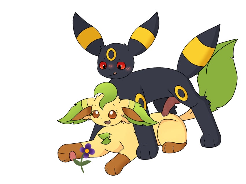 animal_genitalia animal_penis black_(eeveelution_squad) black_balls black_fur canine_genitalia cum eeveelution_squad esleafy feral green_fur laying_down laying_on_stomach leaf_(eeveelution_squad) leafeon penis pokemon pokemon_(species) standing transparent_background umbreon