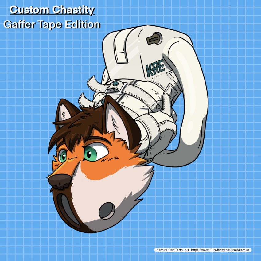 2021 artist_name blue_background bondage bound brown_hair canid canine chastity_cage chastity_device cursed_image english_text fox fur green_eyes hair hi_res horrendous inanimate_transformation kemira liam_(tempestus_vulpis) male mammal orange_body orange_fur red_fox restraints simple_background solo straitjacket text transformation true_fox url what what_has_science_done where_is_your_god_now why