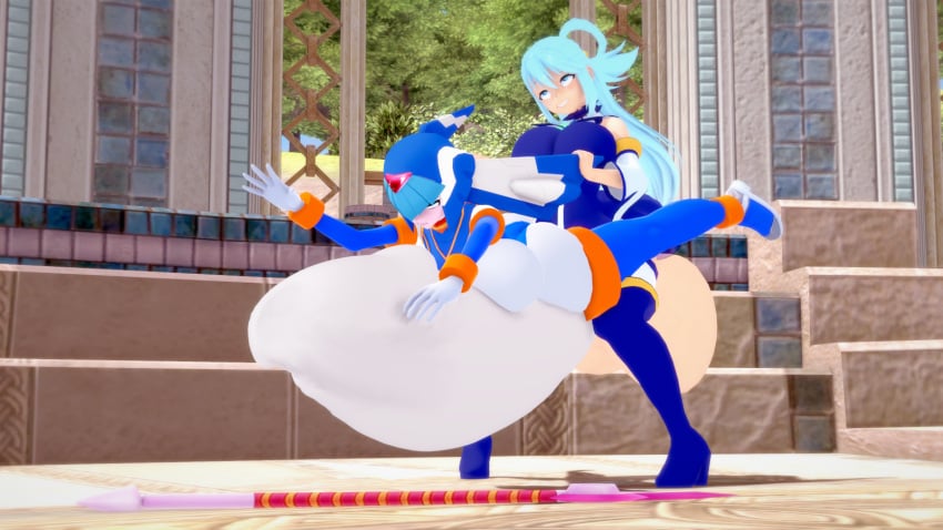 1futa 1girls 3d aqua_(konosuba) blue_hair bottom_heavy breasts_out capcom crossover crybabyfuta fairy_leviathan futa_on_female futanari grabbing_head huge_ass huge_balls huge_breasts huge_cock hyper hyper_balls hyper_penetration hyper_penis impossible_fit koikatsu kono_subarashii_sekai_ni_shukufuku_wo! mega_man mega_man_zero penis_bigger_than_body robot_girl smiling stomach_bulge