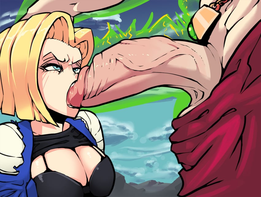 alternate_version_available android_18 angry big_penis black_bra blonde_hair blue_eyes bob_cut boxman bra breasts broly broly_(dragon_ball_z)_1993 cleavage club_shaped_penis defeated dragon_ball dragon_ball_z dubious_consent fellatio female glans_biting hand_on_another's_head hand_on_head head_grab highres huge_cock jacket just_the_tip large_breasts legendary_super_saiyan light-skinned_male light_skin looking_at_another maledom oral penis penis_biting penis_out raglan_sleeves rape resisting retracted_foreskin shirt_lift shirt_up short_hair solo_focus standing straight straight_sex thick_penis uncensored upper_body vein veiny_penis