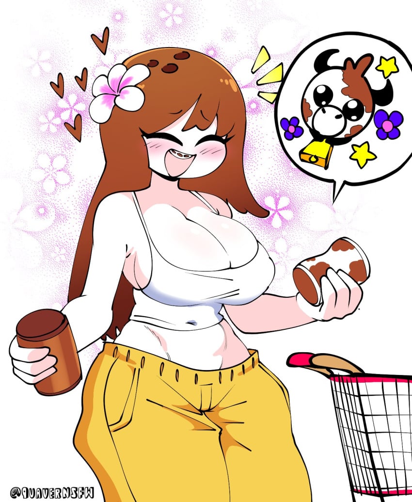 1girls baggy_pants big_breasts coco_(quavernsfw) coconut crop_top huge_breasts original quavernsfw shopping skinny smile solo thin_waist white_skin wide_hips