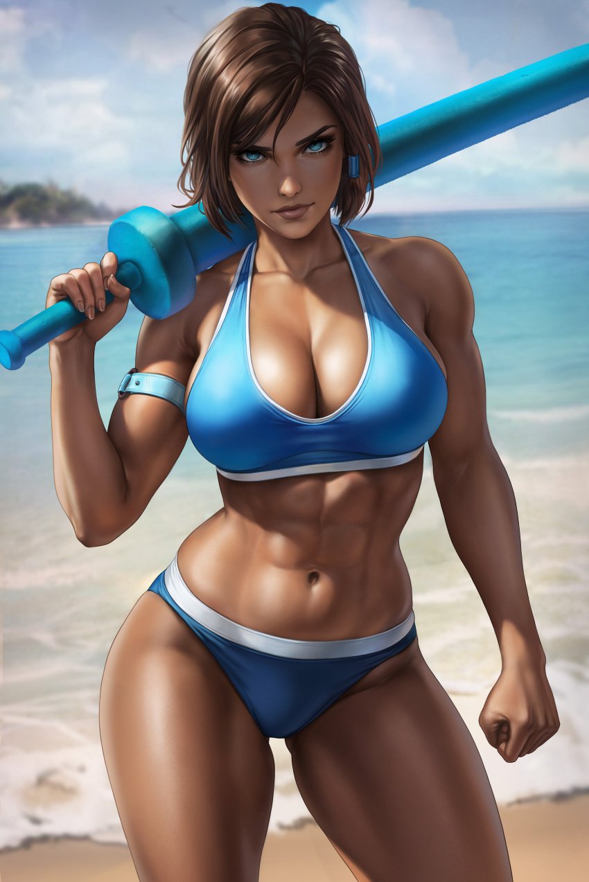 1girls absurd_res absurdres athletic athletic_female avatar_legends bare_arms bare_shoulders bare_thighs beach big_breasts blue_bra blue_clothes blue_clothing blue_eyes blue_panties blue_thong blue_underwear bra breasts brown_hair busty clothed clothed_female clothing dandon_fuga dark-skinned_female dark_skin female female_focus female_only fit fit_female high_resolution highres hips holding_object korra large_breasts looking_at_viewer muscular muscular_arms muscular_female navel nickelodeon outdoors outside panties pool_noodle sand slim_girl slim_waist solo solo_female solo_focus sports_bra standing the_avatar the_legend_of_korra thick_thighs thighs third-party_edit thong toned toned_body toned_female tropical tropical_setting underwear very_high_resolution water_tribe wide_hips