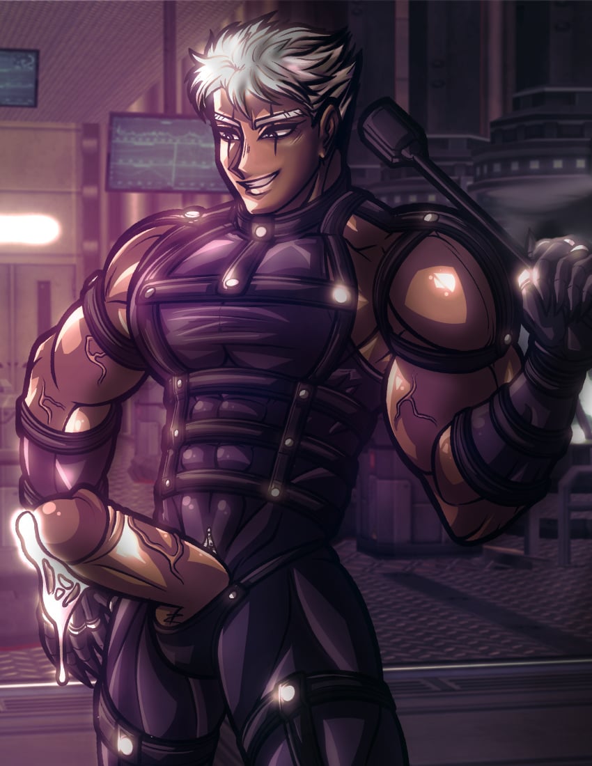 bara barazoku big_penis bondage bondage_gear bondage_outfit cum_dripping dark-skinned_male dark_skin gay king_of_fighters krizalid male male_only muscular_male quickmanfucker riding_crop snk white_hair