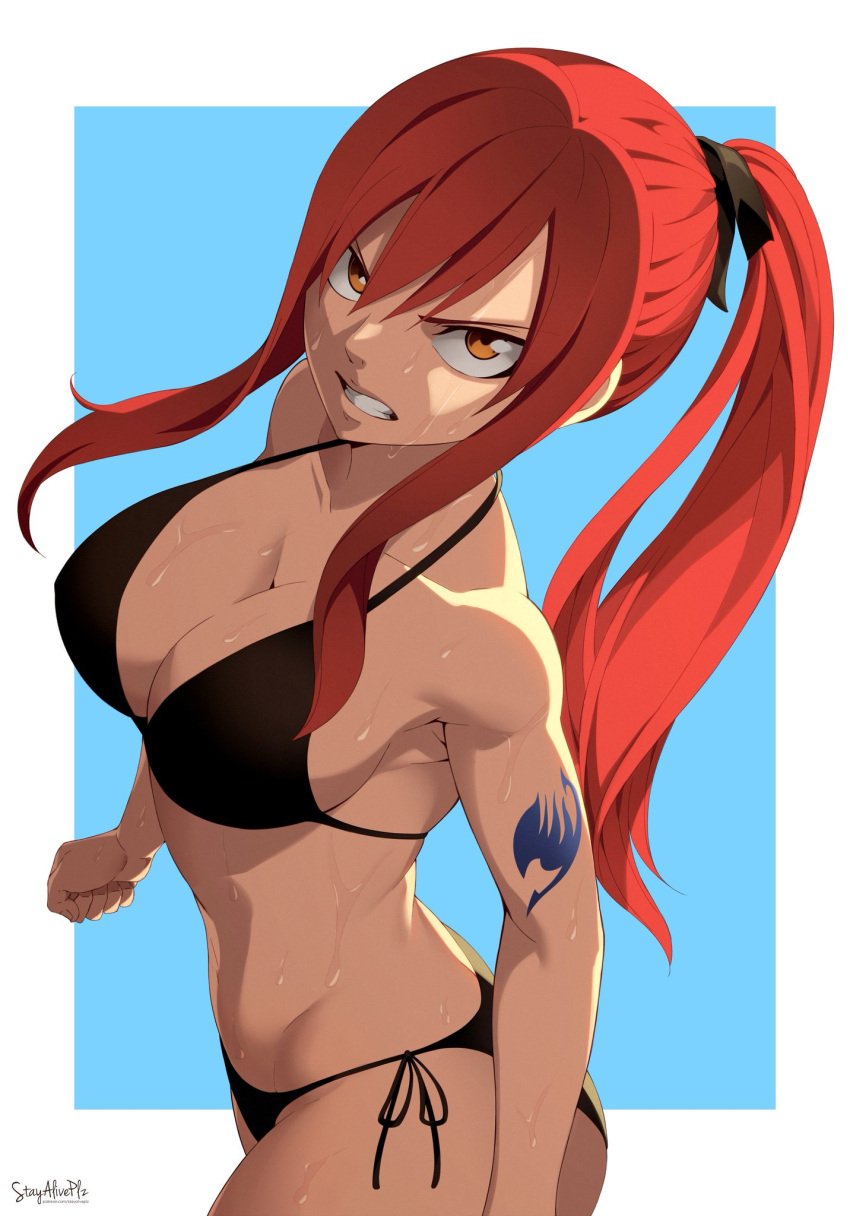 armpits ass bikini bodysuit breasts erza_scarlet excited excited_for_sex exhibitionism fairy_tail female female_focus female_pervert female_pubic_hair hair_ornament large_breasts long_hair nude panties pervert provocative pussy red_hair sex_invitation sexually_suggestive solo