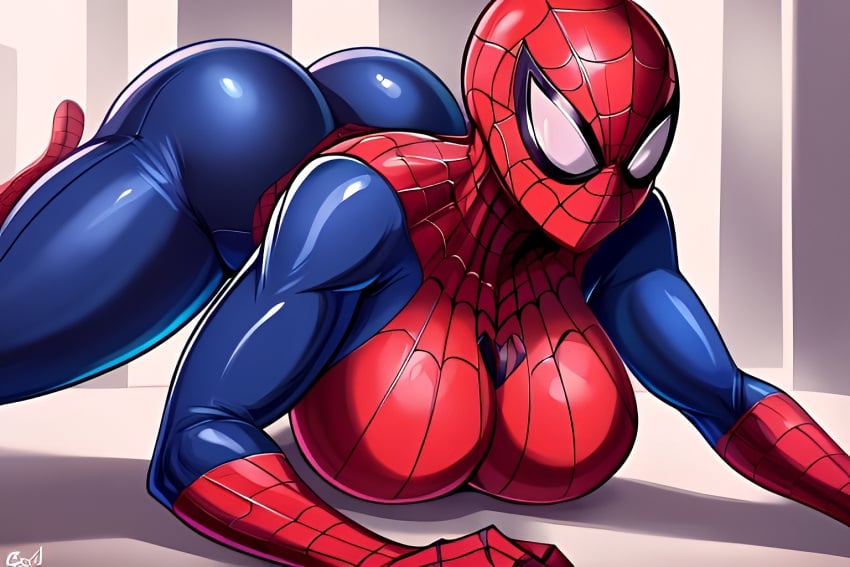 ai_generated ass big_ass big_breasts female jack-o_pose lying_down marvel marvel_comics solo spider-girl spider-man_(series) spider_girl superheroine thick_thighs