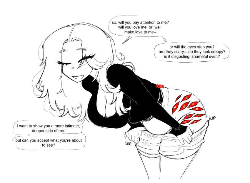 ass belly big_ass booty_shorts breasts cute dialog dialogue eyelashes eyeliner eyes fupa huge_ass huge_breasts makeup oc original original_character r8toa self_insert short_shorts shorts tagme taking_clothes_off taking_off_pants taking_off_shorts text thick_thighs thighs toa_(r8toa)