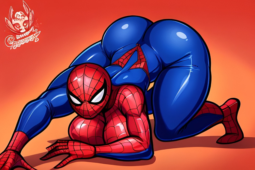 ai_generated ass big_ass big_breasts female jack-o_pose lying_down marvel marvel_comics solo spider-girl spider-man_(series) spider_girl superheroine thick_thighs