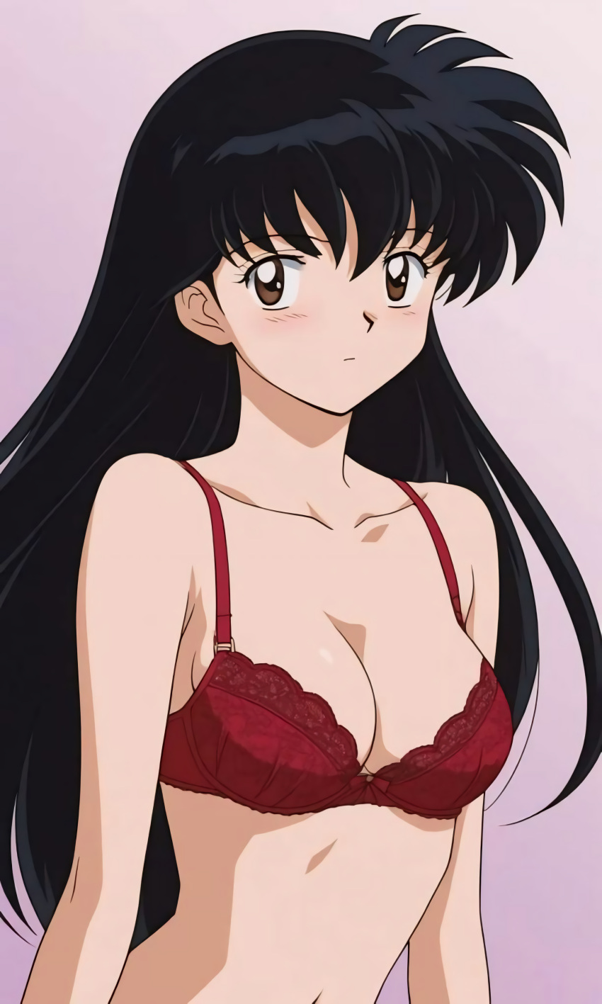 1girl 1girls ai_generated alone artist_request black_hair black_hair_female blush blushing_at_viewer blushing_female bra brown_eyes brown_eyes_female female_only girl_only inuyasha kagome_higurashi lingerie long_hair long_hair_female looking_at_viewer medium_breasts only_female only_girl red_bra remastered semi_nude solo_female solo_focus teen_girl teenage_girl upscaled young young_female young_girl young_woman