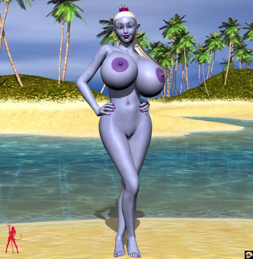 1girls 3d bare_shoulders barefoot beach big_breasts black_eyes blue_skin busty cleavage curvy dark_elf detailed_background ear_piercing earrings elf erect_nipple erect_nipples eyelashes female female_only front_view hand_on_hip hands_on_hip hands_on_hips hourglass_figure humanoid lipstick long_hair looking_at_viewer makeup manaworld nail_polish naked nude outdoor outside piercing ponytail pose posing purple_lipstick sand shadow shadow_elf shaved_pussy solo spread_legs spreading standing syx tied_hair tree voluptuous water white_hair wide_hips xskullheadx