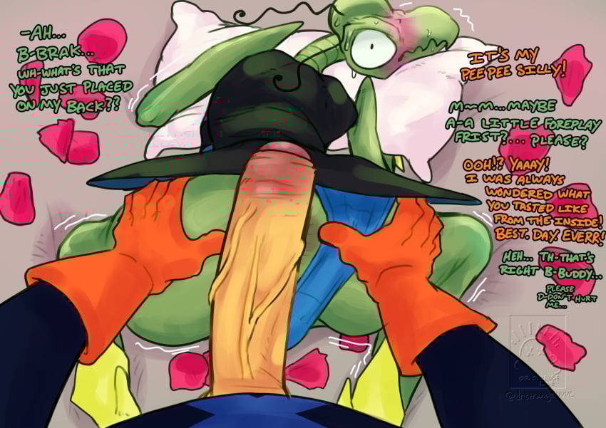 alien antennae_(anatomy) anthro anus arthropod ass bed blush bodily_fluids brak clothing clothing_aside dialogue dokarian drstrangeluvve duo embarrassed english_text felid first_person_view foreskin furniture genitals gloves handwear hanna-barbera hi_res imminent_anal imminent_sex insects looking_at_another looking_at_partner looking_back looking_back_at_another looking_back_at_partner male male/male mammal nervous nervous_sweat on_bed penis petals pillow pillow_grab rose_petals shocked space_ghost_(series) spread_anus spread_butt spreading sweat text vein veiny_penis wide_eyed zorak_(space_ghost)