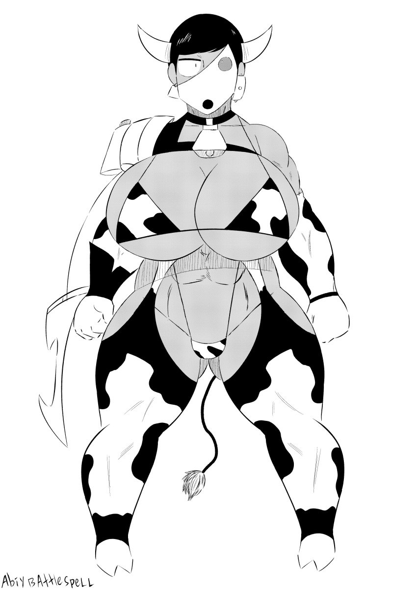 1girls abiybattlespell adriana_imai bimbo bimbo_body black_and_white breasts cow_ears cow_print dbd dead_by_daylight female huge_breasts hyper_breasts nightmare_waifu short_hair the_milk_merchant the_skull_merchant